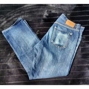 Baldwin The Reed Straight Leg Men's Dark Blue Buttonfly Jeans Size 34×30 #139291